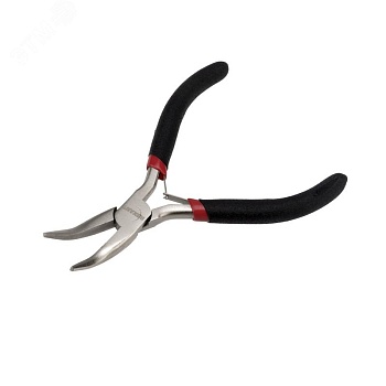 Тонкогубцы изогнутые мини 120мм никелированные, авторазжим, обливные рукоятки 12-4603