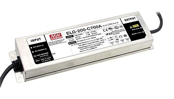 ELG-200-C1750A-3Y - AC-DC, 199.5Вт, IP65, вход 100…305В AC, 47…63Гц/142…431В DC, ККМ, выход 57...114В/1750мА, изоляция 3750В AC, в кожухе 244х71х37.5, -40…+85°С (корпус), потенциометры, с проводом заземления