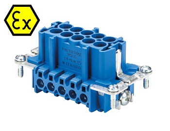 Контактная вставка 72.311.1053.9 - Вилочная контактная вставка взрывозащищенного разъема REVOS Ex, Size 10, винтовая фиксация, с защитой провода, 10 полюсов + РЕ, 90 V, до 16 A, тип покрытия контактов: золото