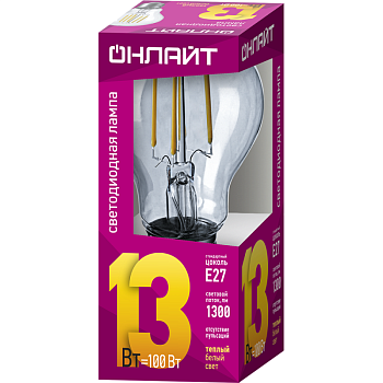 Лампа светодиодная филаментная 80 876 OLL-F-A60-13-230-2.7K-E27 13Вт грушевидная прозрачная 2700К тепл. бел. E27 1300лм 220-240В 80876