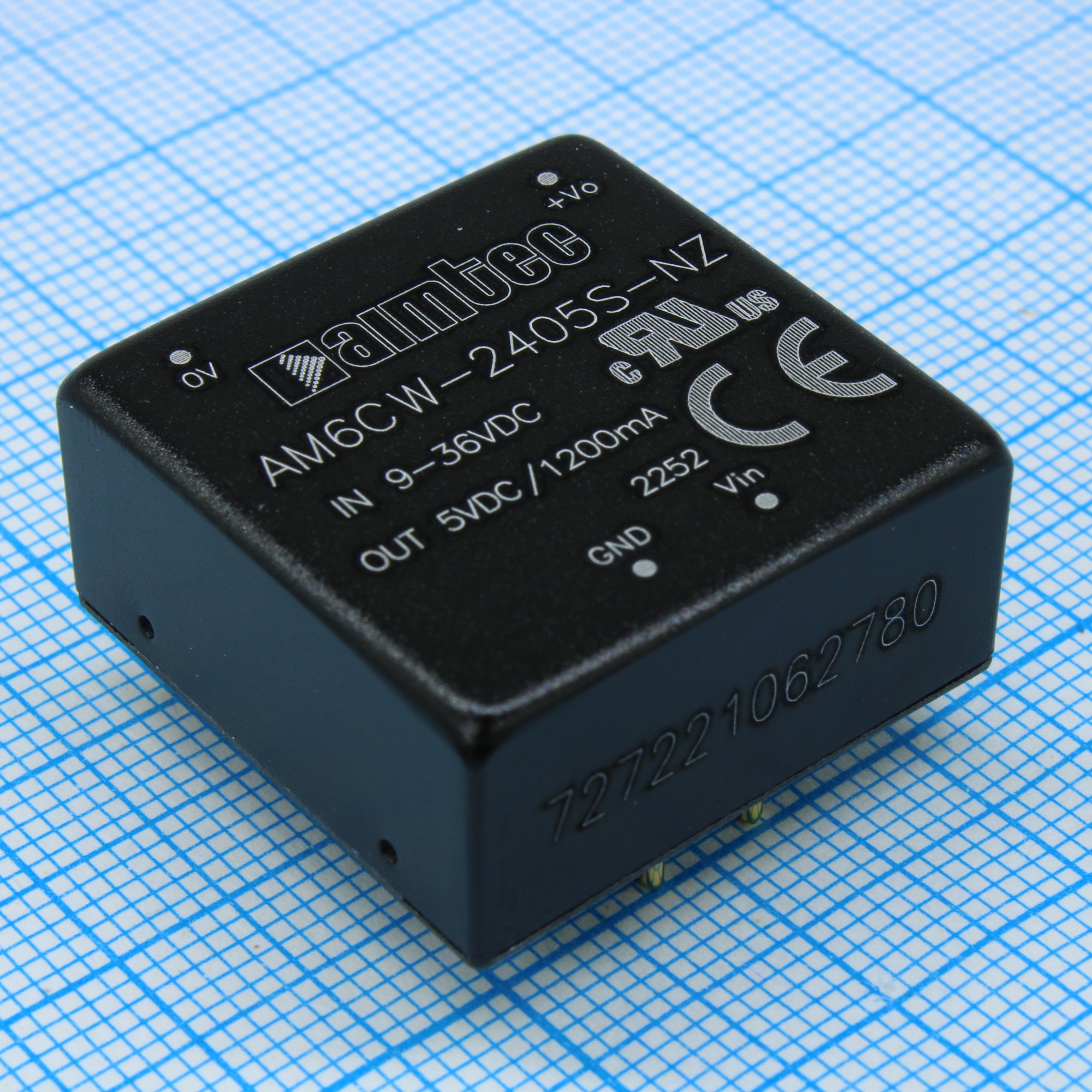 AM6CW-2405S-NZ - DC/DC, 6Вт, вход 9…36В, выход 5В/1.2А, изоляция 1500В DC, КПД 83%, максимальная емкостная нагрузка не более 1000мкФ, 1x1", 25.4x25.4x11.7мм, -40…85°C, металл