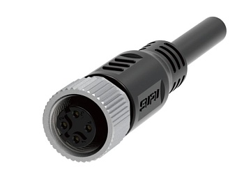 Розеточный разъем с кабелем M12A04Z-FMSST-UP005B - Розеточный разъем с кабелем, 4 полюса, M12, прямой, длина кабеля 5 м, A-Code, материал оболочки кабеля: PVC, 4А, 250V, корпус из пластика, резьбовое соединение: цинк, неэкранированный