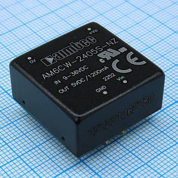 AM6CW-2405S-NZ - DC/DC, 6Вт, вход 9…36В, выход 5В/1.2А, изоляция 1500В DC, КПД 83%, максимальная емкостная нагрузка не более 1000мкФ, 1x1", 25.4x25.4x11.7мм, -40…85°C, металл