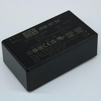 IRM-90-24 - AC-DC, 90Вт, вход 80…305В AC 47…63 Гц, выход 24В/3.75А, изоляция 4000В AC, в корпусе на плату 87x52x29.5мм, -30...+80°C