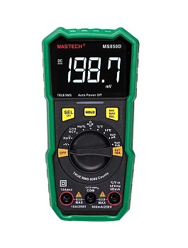 MS850D - Мультиметр цифровой с TrueRMS, тест батареек, NCV, hFE, детектор фаза/ноль, температура, емкость, ток 10А, фонарик