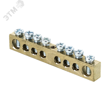 Шина PEN "ноль-земля" 6х9 8 отвер. латунь крепеж по центру PROxima sn0-63-08