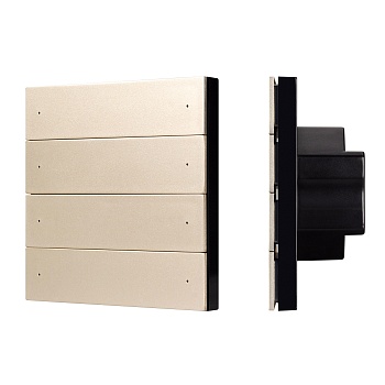 INTELLIGENT ARLIGHT Кнопочная панель SMART-DMX512-801-22-8G-8SC-DIM-IN Gold (230V, 2.4G) 039317 - Настенная встраиваемая кнопочная панель 2.4 ГГц, цвет золотой. Материал - пластик. Для управления одноцветными источниками света (ШИМ) с помощью кнопок, 8 зо
