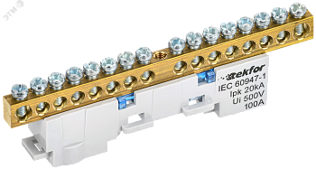 TEKFOR Шина N ноль неизолированная на универсальном держателе 6х9-16-С IEK TF-NN10-16-DL-K07