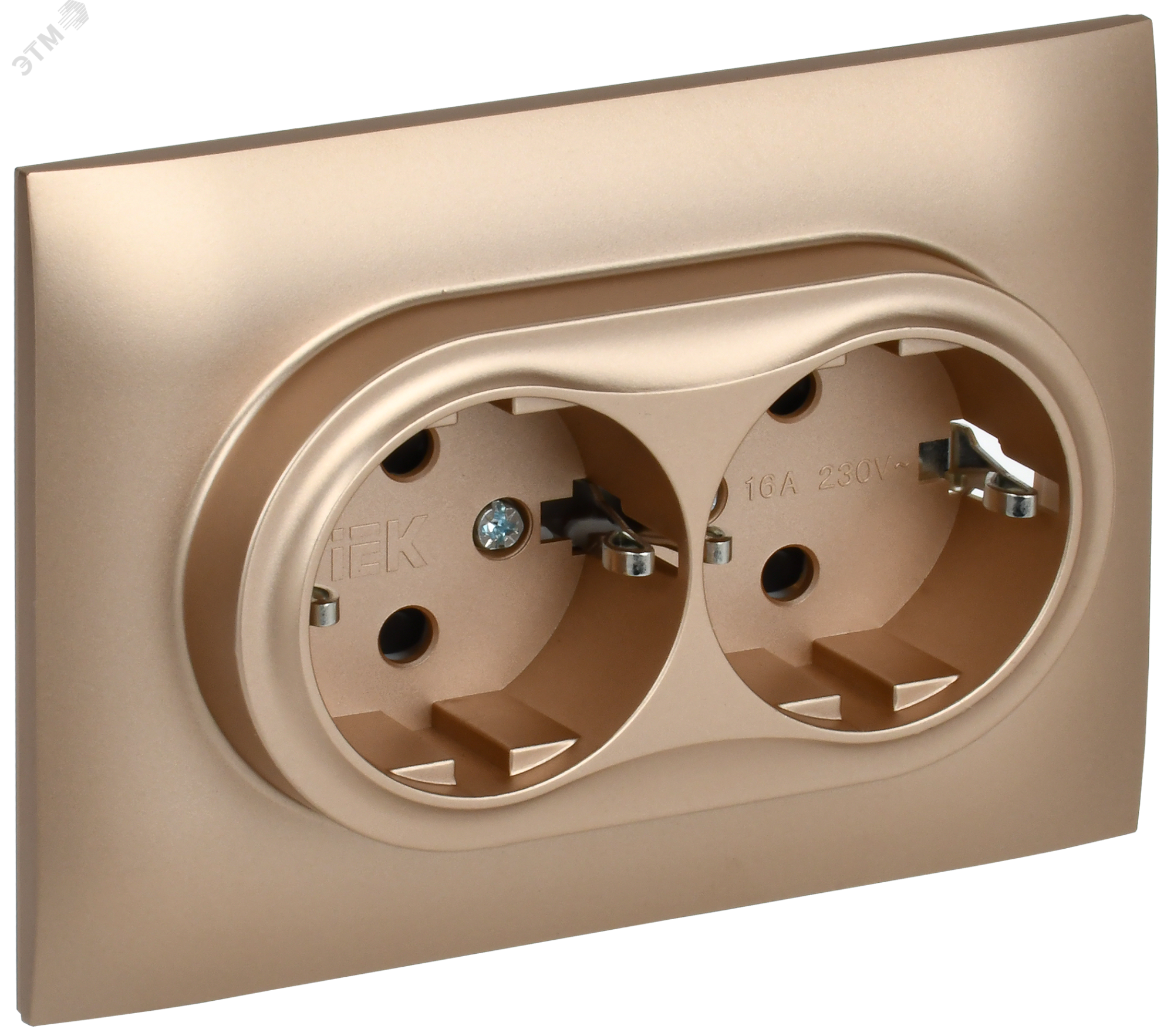 SKANDY Розетка 2-местная с заземлением с защитными шторками 16А в сборе SK-R07Sa песочный IEK SK-R24-16-K98-F