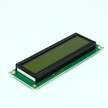 WH1602L1-YYK-CT# - ЖКИ знакосинтезирующий 16 x 2, STN Желто-зеленый Позитивный/прозрачно-отражающий светодиодная подсветка желто-зеленая размеры 122х44, видимая область 99х24, питание 5В, -20...70°C, контактные площадки снизу 16 выводов
