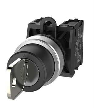 Селекторный переключатель (черный) TS2010-2AC60 - Переключатель, с ключом, 2-х позиционный, фиксируемый, ключ вынимается в положении слева+справа, без подсветки, пластиковое переднее кольцо, без контактной группы, диаметр головки кнопки 29,5 мм, диаметр п