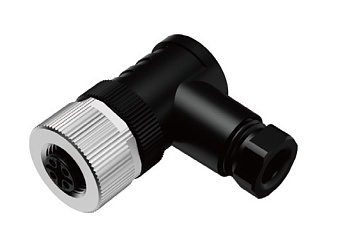 Розеточный разъем M12A04FPAFWSR406001 - Розеточный разъем на кабель, 4 полюса, M12, угловой, A-Code, диаметр кабеля: 4,0-6,0 мм, 4А, 250V, корпус из пластика, резьбовое соединение: цинк