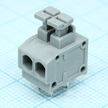 DG235-3.81-02P-11-00A(H) - Нажимной безвинтовой клеммный блок 2 контакта. Зажим типа торцевой контакт. Серия DG235-3.81