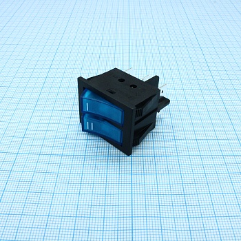 RK1-23AB 1X1X2N B/BL"I,II" - Выключатель клавишный ON-OFF с подсветкой цвет корпуса (черный) цвет кнопки (синий)