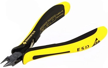 3-653-15 - Антистатические бокорезы серии Euroline с двухцветным эргономичным упругим покрытием рукояток из антискользящей резины, для мягкого провода до 0,6 мм, прямые губки, плоский срез, длина 120 мм