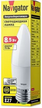 Лампа светодиодная 61 328 NLL-C37-8.5-230-4K-E27-FR 8.5Вт свеча матовая 4000К нейтр. бел. E27 680лм 176-264В 61328