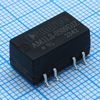 AM1LS-0509DJZ - DC/DC, 1Вт, вход 4.5…5.5В, выход ±9В/±0.006…0.056А, изоляция 1500В DC, КПД 83%, максимальная емкостная нагрузка не более ±470мкФ, для поверхностного монтажа, 15.24x11.2x7.25мм, -40…105°C, пластик