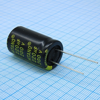 EHR221M2DB - Конденсатор алюминиевый электролитический 220мкФ 200В  ±20% (18 х 31.5мм) радиальные выводы 7.5мм 690мА 2000час 105°С россыпь