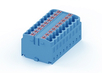 Проходной блок TPA2.5-18-BU - Проходной блок, 18 точек подключения, тип фиксации провода: push-in, номинальное сечение: 2,5 мм кв., 24A, 450V, цвет: синий