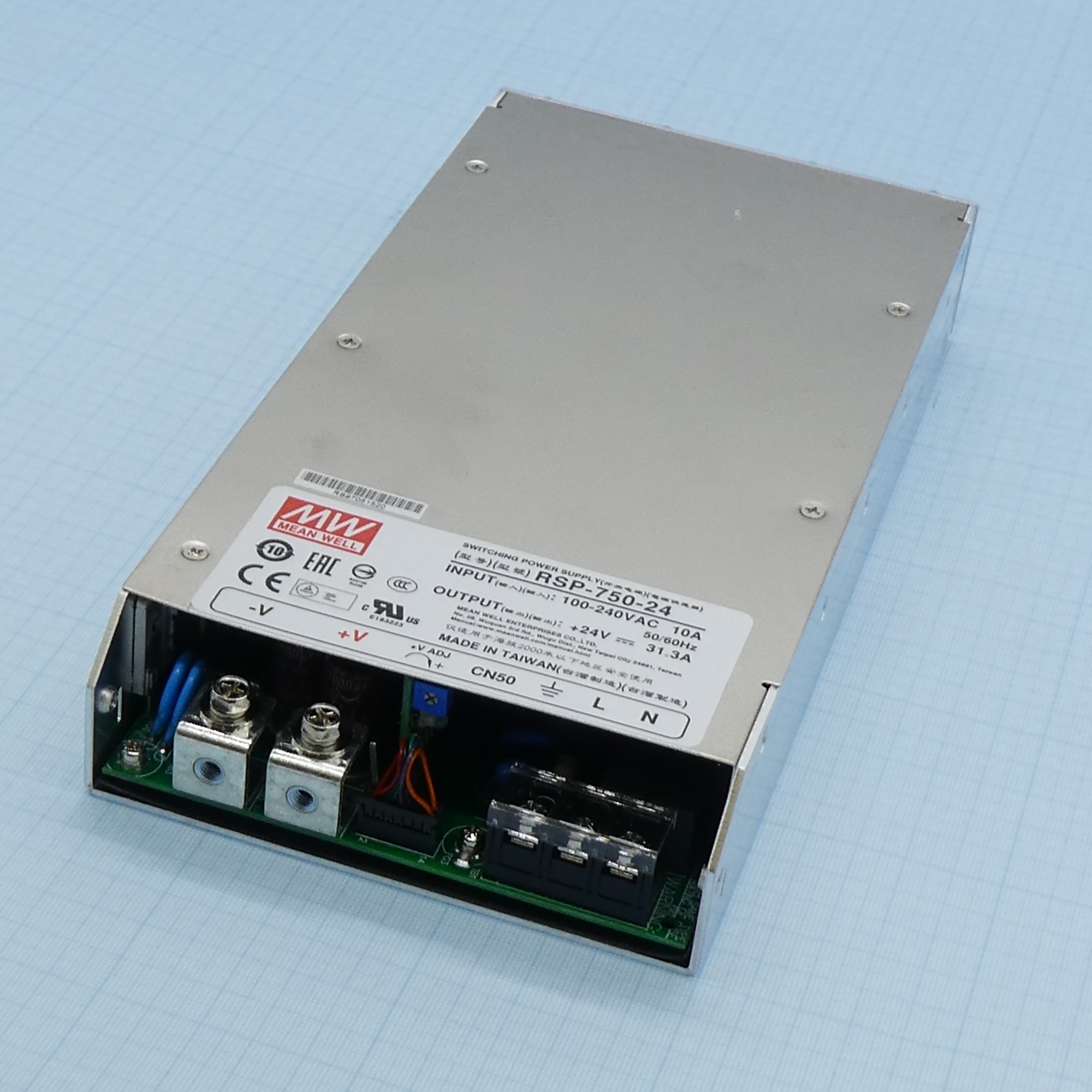 RSP-750-24 - AC-DC, 750Вт, ККМ, вход 90…264V AC, 47…63Гц /127…370В DC, выход 24В/31.3A, рег. вых 20…26.4В,  эл. рег. 40…110% Uном./Iном.,  изоляция 3000В AC, в корпусе 250х127х41мм, -30…+70°С