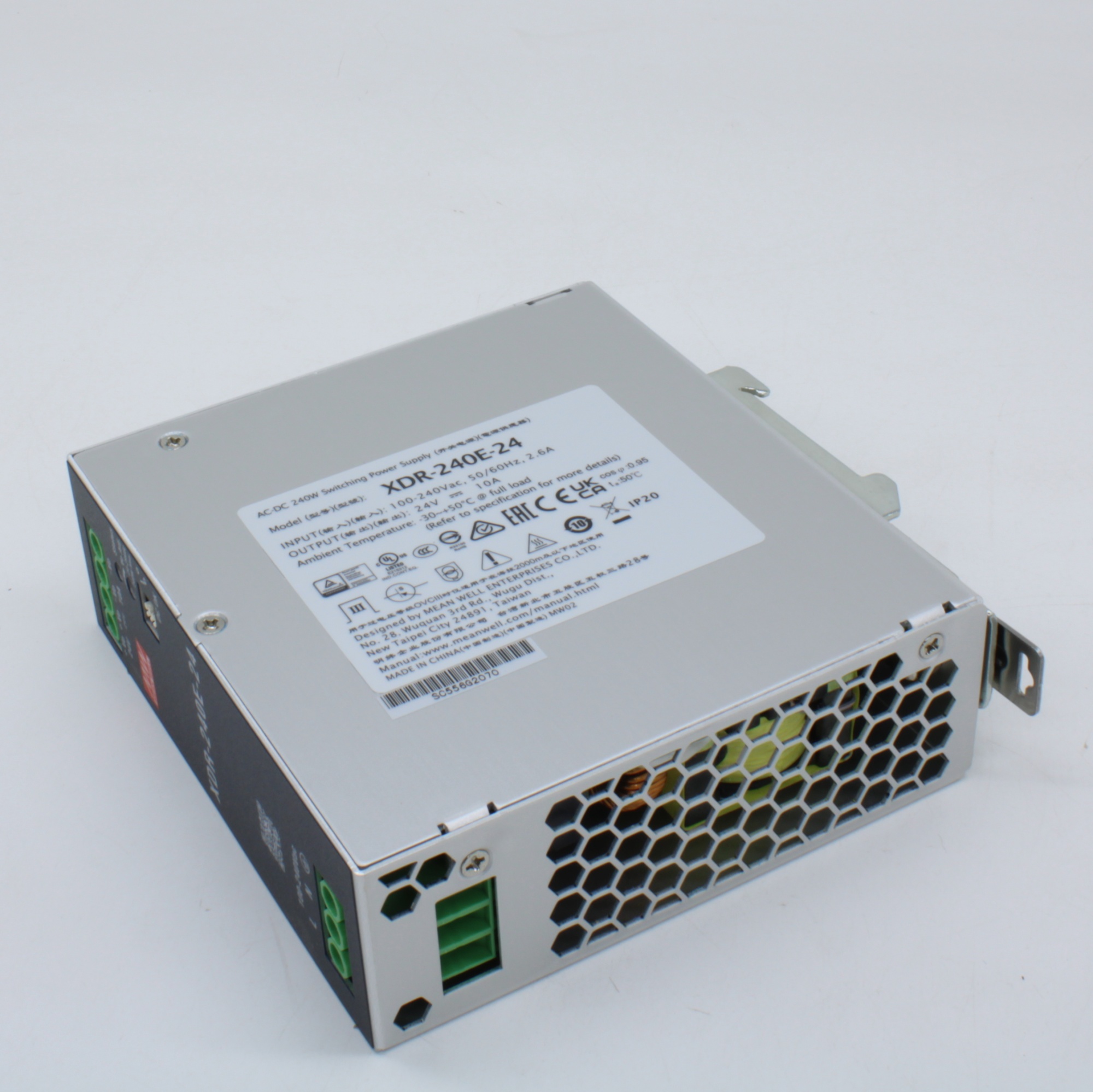 XDR-240E-24 - Преобразователь AC-DC на DIN-рейку 240Вт, выход 12В/20A, рег. вых 12…15В, вход 85…264В AC, 47…63Гц /120…370В DC, изоляция 4000В AC, 40х125,2х116мм, -40…+70°С