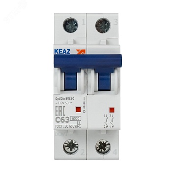 Выключатель автоматический модульный 2п C 63А 6кА OptiDin BM63-2C63-УХЛ3 КЭАЗ 260610