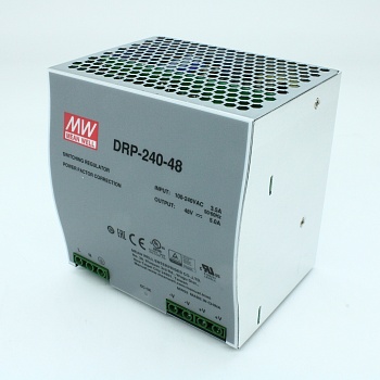 DRP-240-48 - Преобразователь AC-DC на DIN-рейку  240Вт, выход 48В/5A, рег. вых. 48...53В, вход 85…264V AC, 47…63Гц /120…370В DC, изоляция 3000В AC, в кожухе  125х100х125мм, -10…+70°С