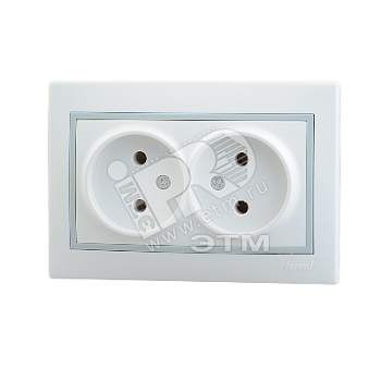 Розетка 2-м СП Mira 16А IP20 без заземл. с сер. вставкой керамика бел. 701-0215-128