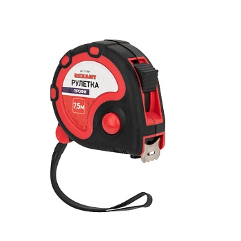 Рулетка измерительная ПРОФИ 7,5м Х 25мм - Прорезиненный корпус, глянцевое покрытие полотна из закаленной стали