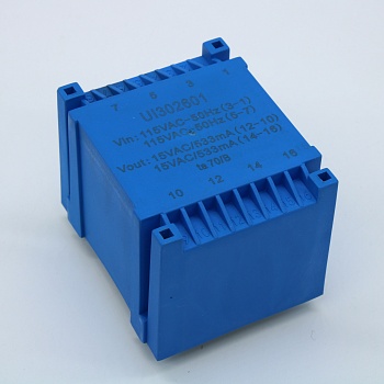 UI302601 - Трансформатор питания 16ВА  2*115В, 2x15В , 2x533мА ta70°/B