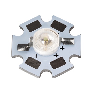 Мощный светодиод ARPL-STAR-3W-GES45 Blue 020655 - Мощный светодиод на плате типа STAR, d=20 мм, h=8 мм. Чип GENESIS 45 mil, прозрачная линза. Цвет свечения синий (460-470 нм). Угол излучения 120-140°. Световой поток 40-50 лм при If=700 мА, P=3 Вт. VF=3.4-