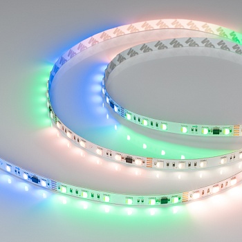 Лента DMX-B60-10mm 24V RGBW-PX6 (18 W/m, IP20, 5060, 5m) 033449 - Светодиодная гибкая лента DMX-B60, открытая IP20, с интерфейсом DMX-512, микросхема SM16512PS. Светодиоды 5060, 60 шт/м (1 pixel = 6 LED), белая плата 10 мм, скотч 3М. Цвет RGB+4000K, цвето