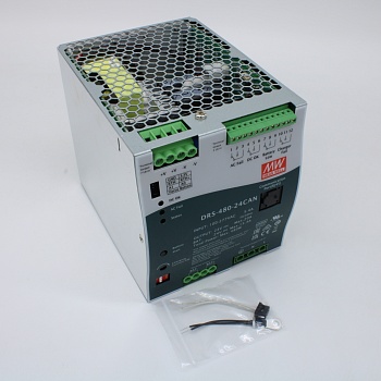 DRS-480-24CAN - AC-DC с функцией UPS, 480Вт, выход 24В/20A, вход 90…305В АС/127…431В DC, максимальный зарядный ток 15.4А, CAN, изоляция 3000В АС, в корпусе 110х125.2х150.7мм, -30...+70°С