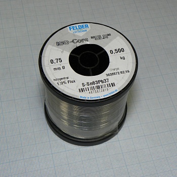 Припой Sn63Pb37 ELR  0.75мм 500гр - Припой трубчатый оловянно-свинцовый ПОС63, флюс 1% ELR безгалогенный органический (ROL0) в катушке