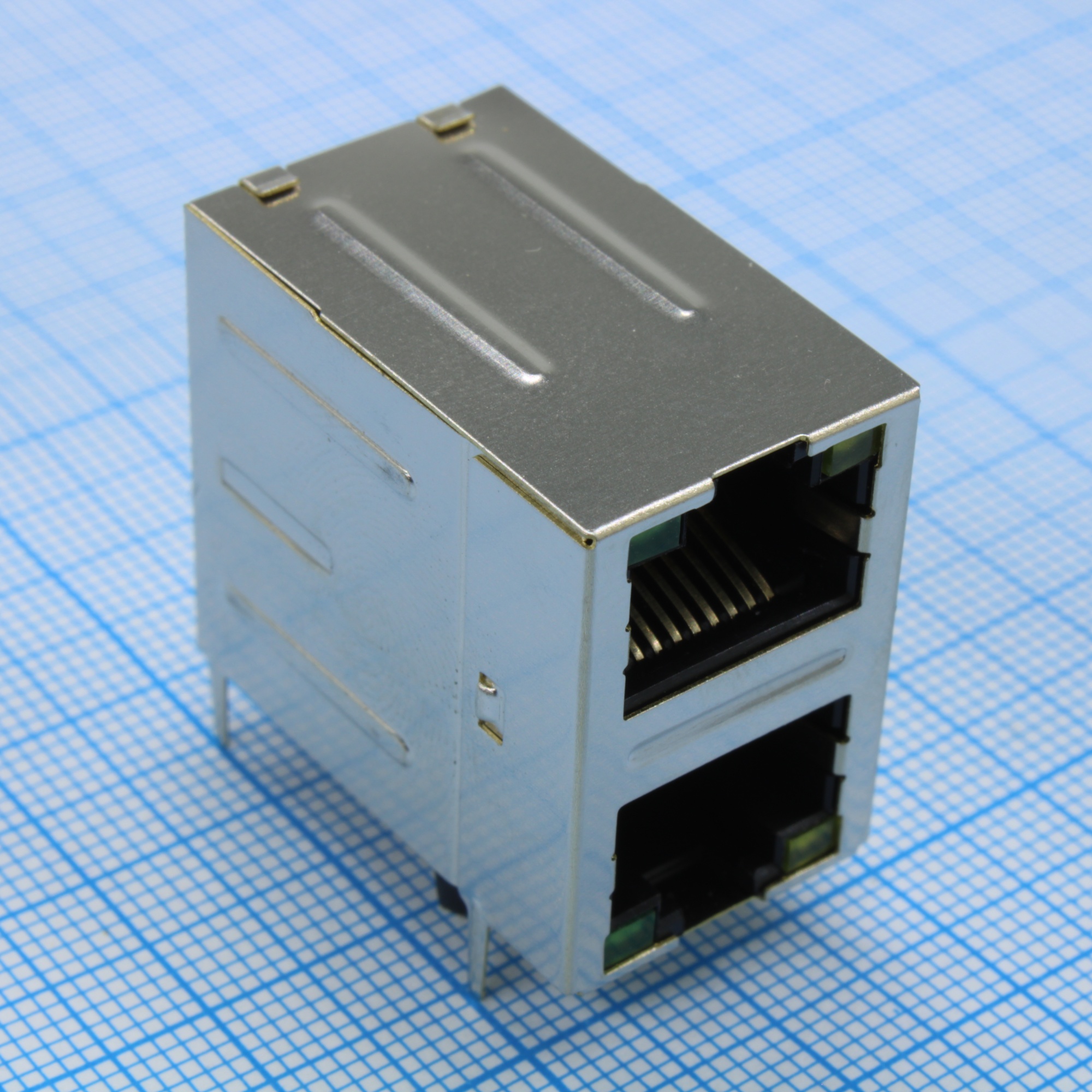 L-KLS12-TL133-2X1-G/Y-03 - Розетка RJ45 с трансформатором и светодиодами 2 порта угловая монтаж в отверстие