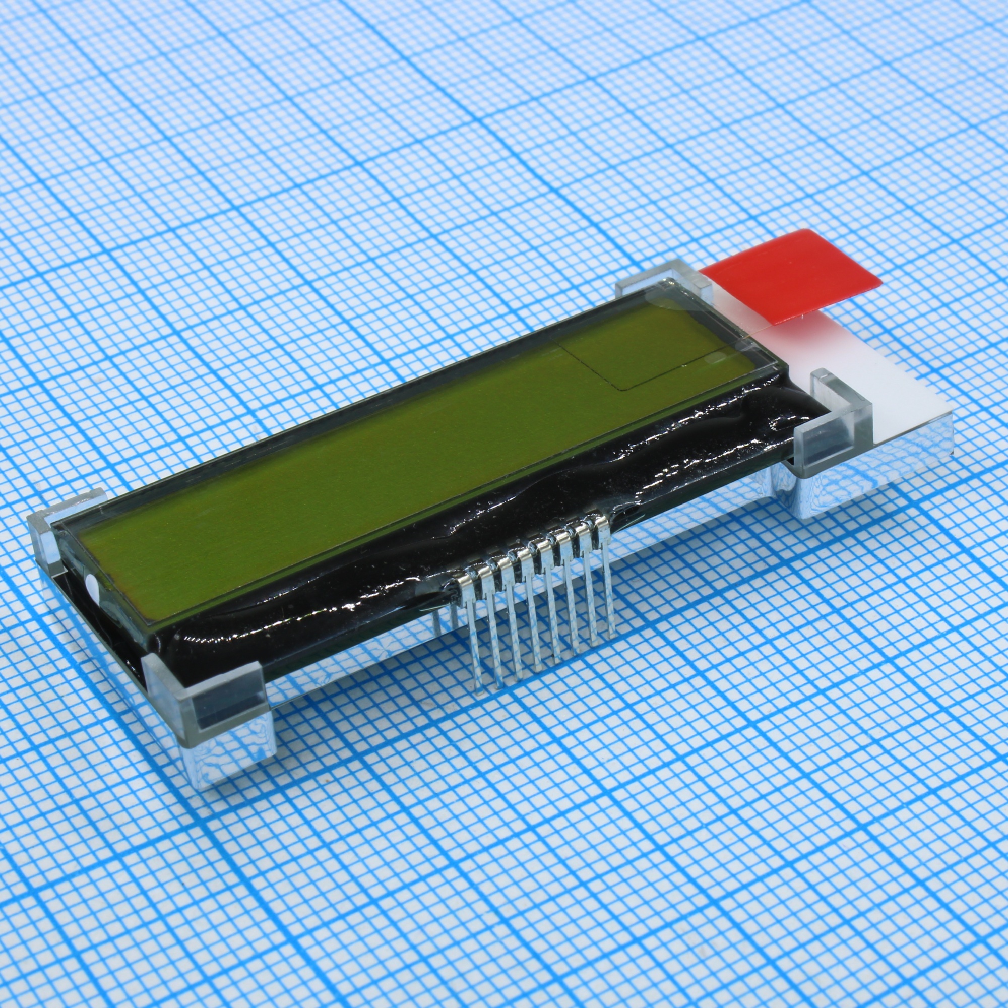 WO1602I-YYH-CT# - ЖКИ знакосинтезирующий 16 x 2, COG, STN Желто-зеленый Позитивный/прозрачно-отражающий светодиодная подсветка желто-зеленая размер 51.2x20.7мм, видимая область 40x10 мм, -20...70°C, 8 выводов