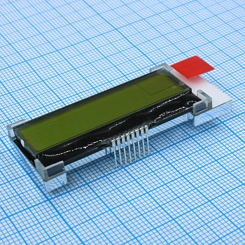 WO1602I-YYH-CT# - ЖКИ знакосинтезирующий 16 x 2, COG, STN Желто-зеленый Позитивный/прозрачно-отражающий светодиодная подсветка желто-зеленая размер 51.2x20.7мм, видимая область 40x10 мм, -20...70°C, 8 выводов