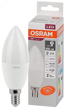 Лампа светодиодная LED Value LVCLB75 10SW/840 10Вт свеча матовая E14 230В 10х1 RU OSRAM 4058075579187