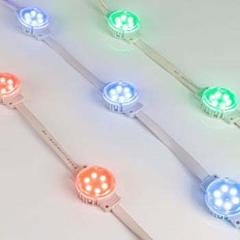 Модуль управляемый SPI-F6-D40 24V RGB-RAM-Auto (1.25W, IP68, 120 deg) 036828 - Управляемый светодиодный модуль SPI, RGB, микросхема МТ26803 (аналог UCS1903), напряжение 24 В, мощность 1.25 Вт, 6 светодиодов SMD 3535, угол 120°. Создание медиафасадов, 30 ш