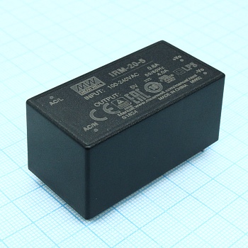 IRM-20-5 - AC-DC, 20 Вт, вход 85...264В AC 47...440 Гц, 120...370B DC, выход 5В/4А, изоляция 3000В AC, в корпусе на плату 52.4x27x24мм, -30...+70°C