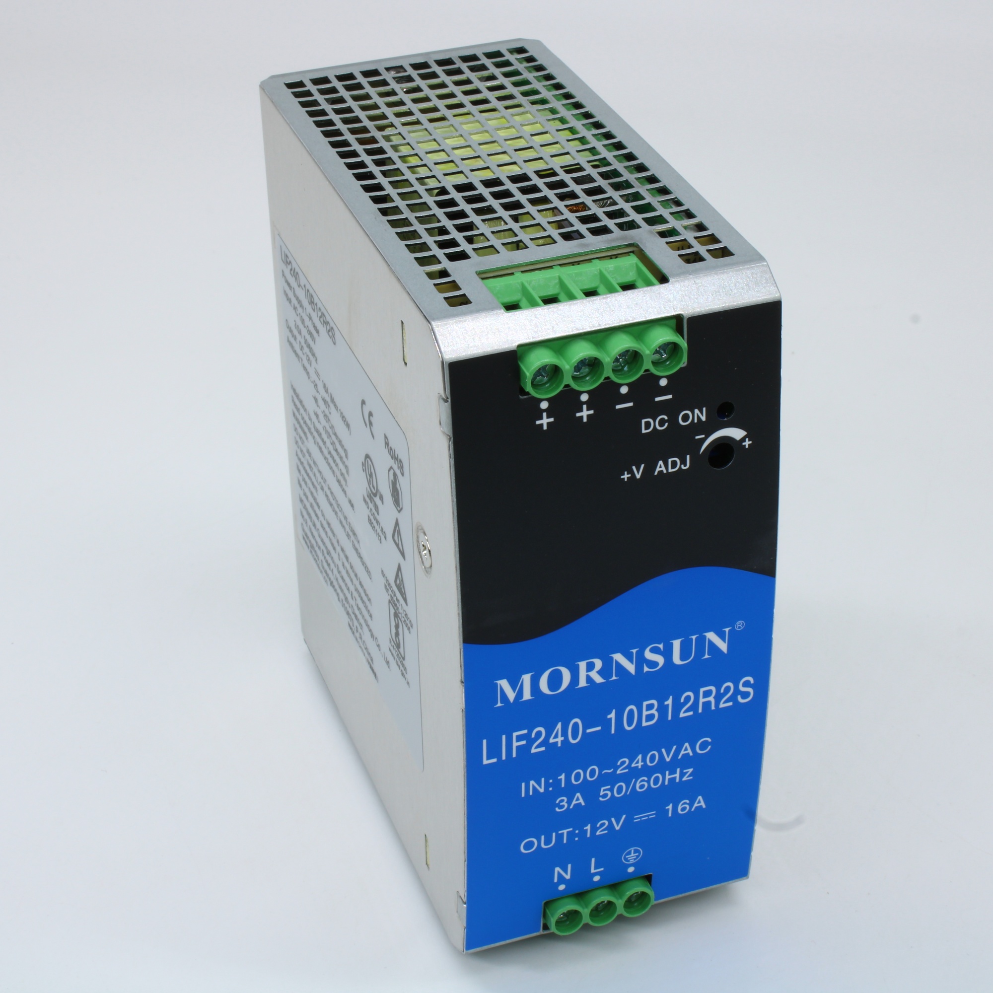 LIF240-10B12R2S - Преобразователь AC-DC на DIN-рейку  240Вт, выход 12В/16A, вход 85…264V AC, 47…63Гц изоляция 3000В AC -40…+70°С