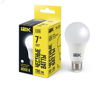 Лампа светодиодная Eco 7Вт A60 шар грушевидная 4000К нейтр. бел. E27 633лм 230-240В LLE-A60-7-230-40-E27
