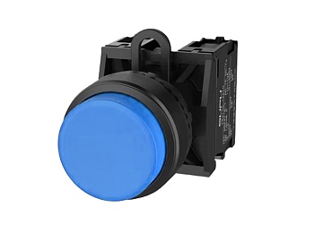 Кнопка выпуклая (синяя) TS2510-0BL40-R20 - Кнопка круглая выпуклая, с блокировкой, без подсветки, пластиковое переднее кольцо, с плавным нажатием, с контактной группой 2NO, диаметр головки кнопки 29,5 мм, диаметр посадочного отверстия: 22 мм, цвет: синий