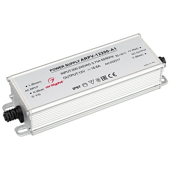 Блок питания ARPV-12200-A1 (12V, 16.6A, 200W) 032317 - Источник напряжения с гальванической развязкой для светодиодных изделий. Входное напряжение 200-240 VAC. Выходные параметры: 12 В, 16,7 А, 200 Вт. Встроенный PFC >0,5. Герметичный алюминиевый корпус I
