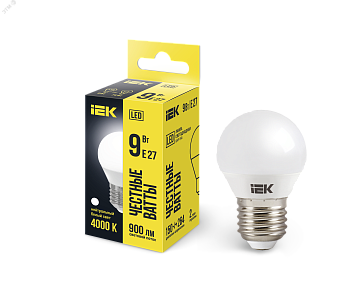 Лампа светодиодная Eco G45 9Вт шар 4000К нейтр. бел. E27 230В IEK LLE-G45-9-230-40-E27