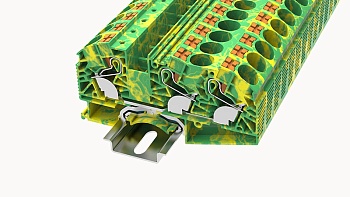 Заземляющая клемма DS16-TW-PE-01P-1C - Заземляющая клемма, 3 точки подключения, тип фиксации провода: Push-in, номинальное сечение: 16 мм кв., ширина: 12,2 мм, цвет: желто-зеленый, тип монтажа: DIN35