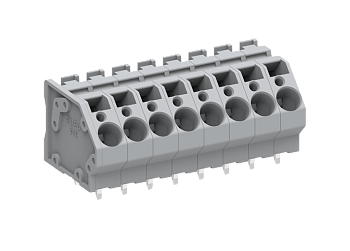 Розеточный разъем на плату 246303 - Клемма, подвод кабеля 45 град., на плату, шаг: 7.5 мм, 3 полюса, фиксация провода push-in, исполнение: два вывода на контакт, 630V, 41A, цвет: серый