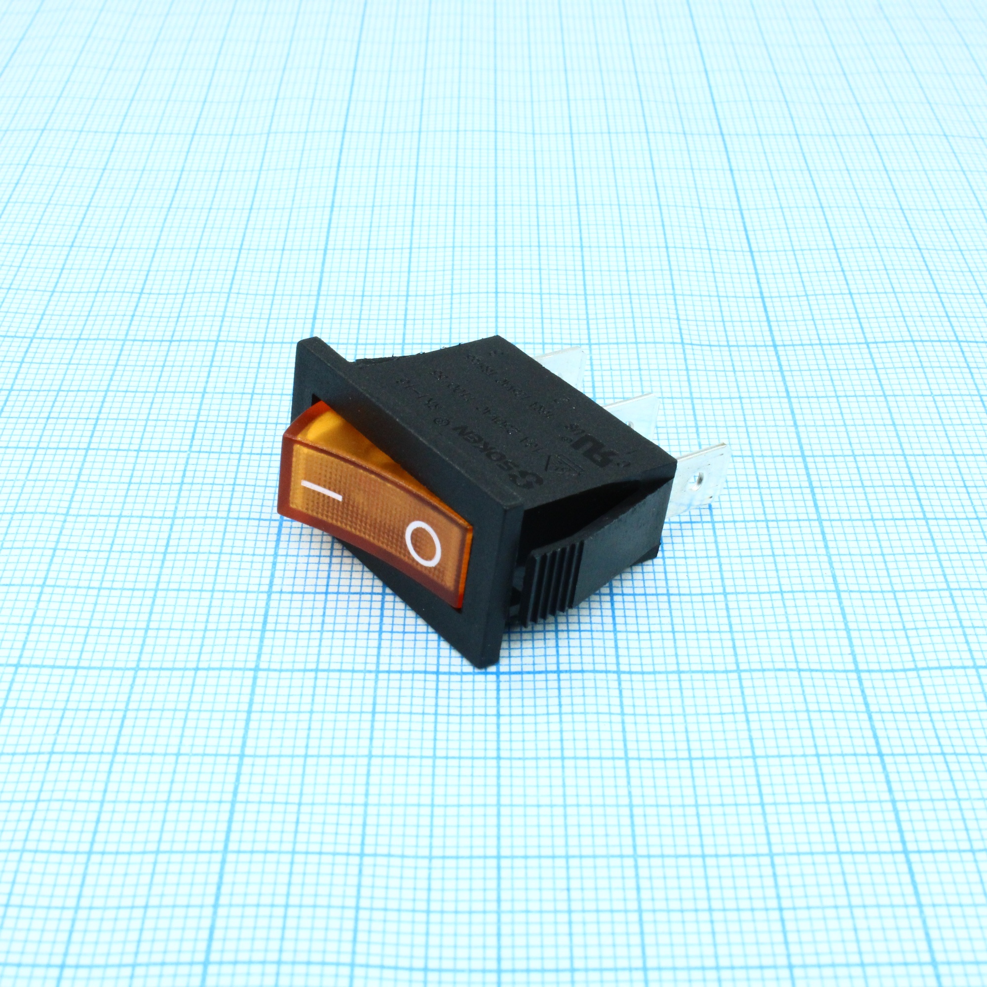 RK1-16 1X1N B/OR"0-" - Выключатель клавишный ON-OFF с подсветкой цвет корпуса (черный) цвет кнопки (оранжевый)