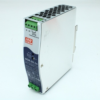 WDR-60-24 - Преобразователь AC-DC на DIN-рейку 60Вт, выход 24В/0…2.5A, рег. вых=24…29В, вход 180…550V AC, 47…63Гц /254…780V DC, изоляция 3000В AC, в кожухе 32х125.2х102мм, -30…+85°С