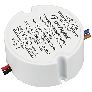 Блок питания ARJ-SP-39400-PFC-TRIAC-R (15W, 27-39V, 400mA) 040963 - Диммируемый источник тока по стандарту TRIAC с гальванической развязкой для светильников и мощных светодиодов. Входное напряжение 220-240 VAC. Выходные параметры: 27-39 В, 400 mА, 15 Вт. 